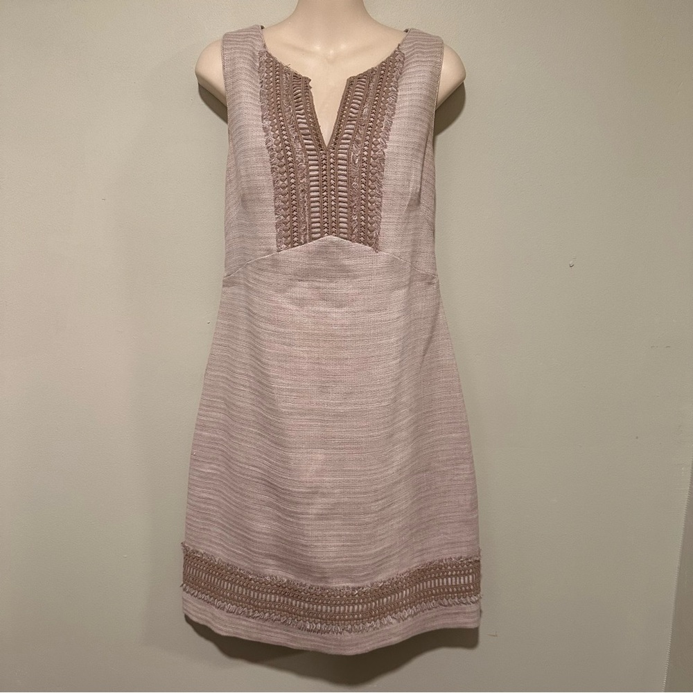 NWOT White House Black Market Linen Tweed Sheath Dress Size 10 Tan Beige